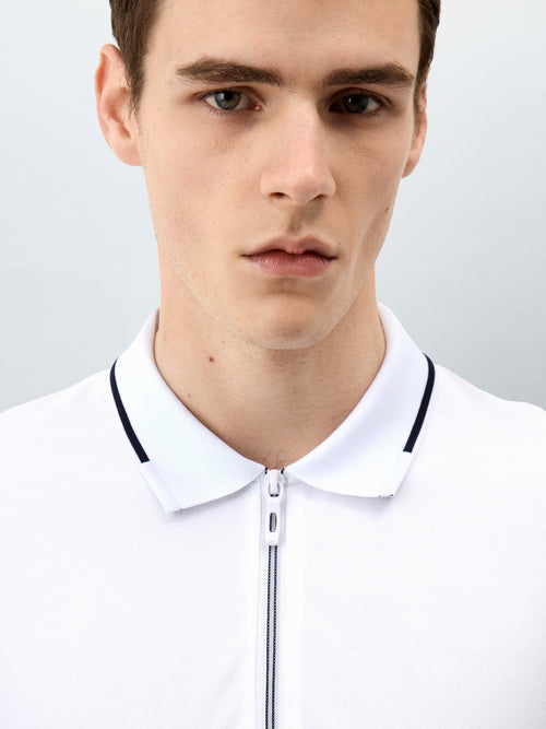 Polo Slim en coton mélangé blanc - Father & Sons - 3