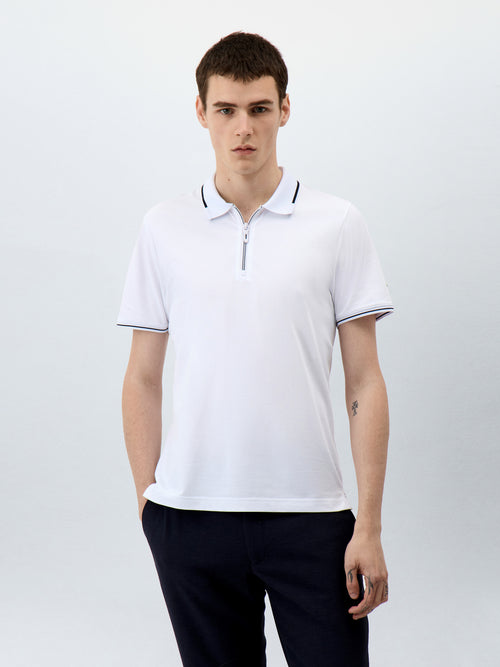 Polo Slim en coton mélangé blanc - Father & Sons - 1
