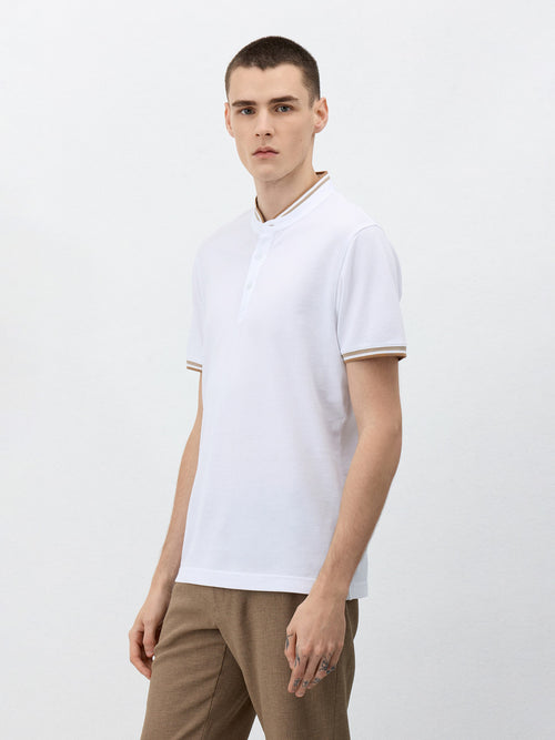 Polo Slim en coton blanc à col officier - Father & Sons - 1