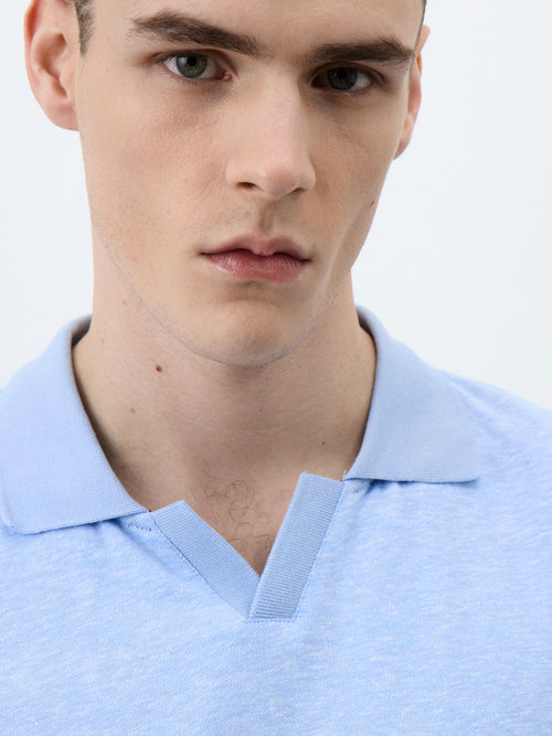 Polo Slim en coton et lin bleu ciel - Father & Sons - 3