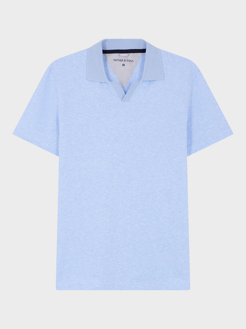 Polo Slim en coton et lin bleu ciel - Father & Sons - 4