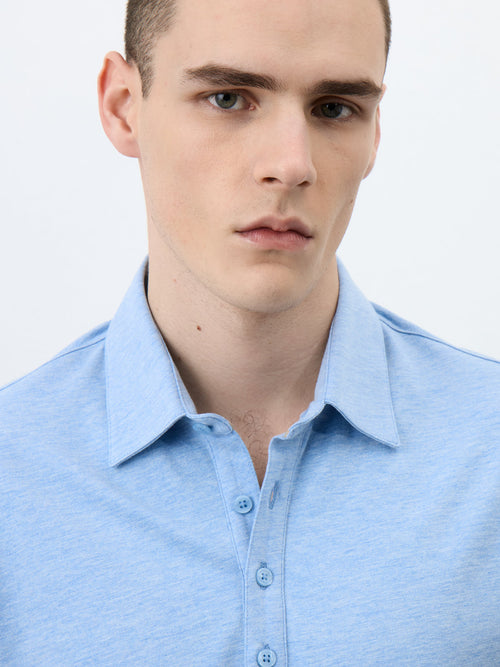 Polo Slim en coton mélangé bleu ciel - Father & Sons - 3