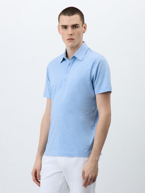 Polo Slim en coton mélangé bleu ciel - Father & Sons - 1