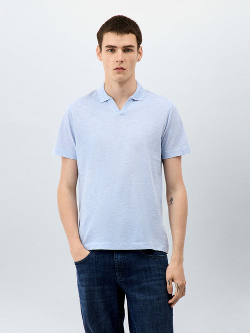 Polo Slim en maille coton bleu ciel - Father & Sons - 1