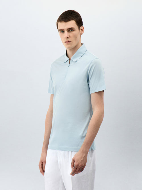 Polo Slim en coton bleu ciel - Father & Sons - 1