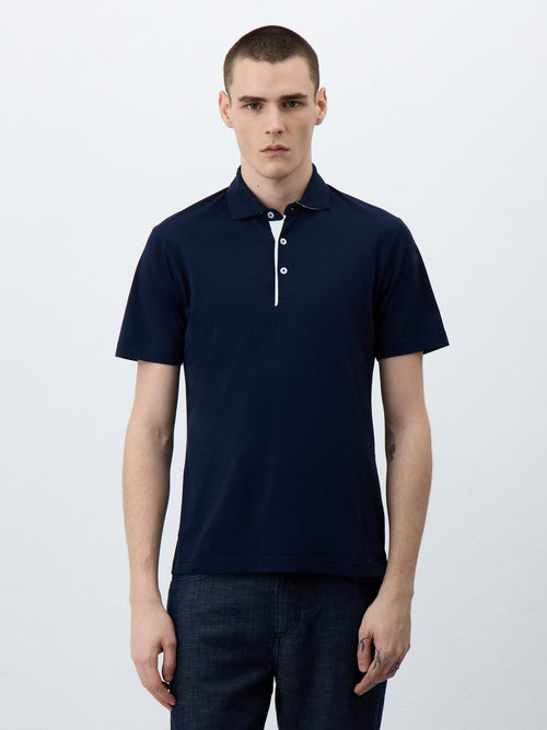 Polo Slim en coton mélangé bleu marine - Father & Sons - 1