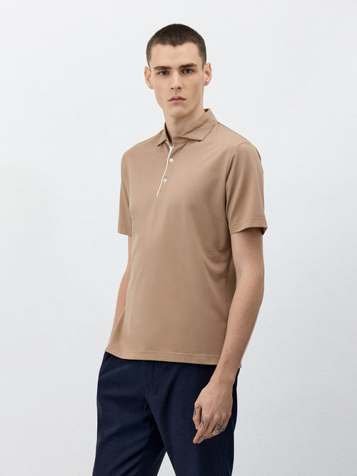 Polo Slim en coton mélangé beige - Father & Sons - 1