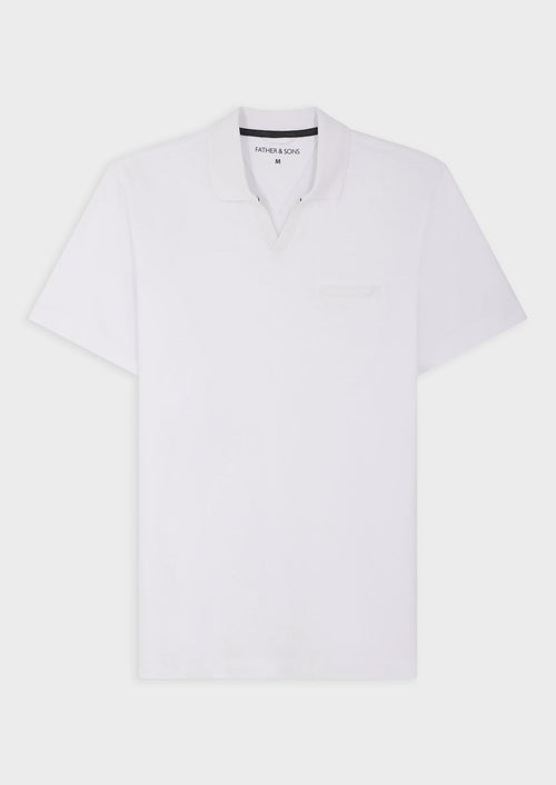 Polo manches courtes Slim en coton et lin unis blancs - Father & Sons - 1
