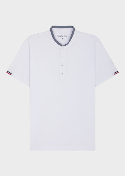 Polo manches courtes Slim en coton uni blanc à col officier - Father & Sons - 1