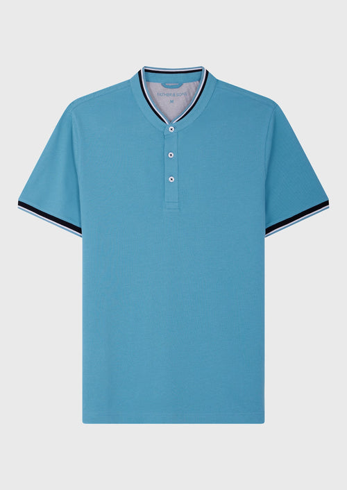 Polo manches courtes Slim en coton uni bleu turquin à col officier - Father & Sons - 1
