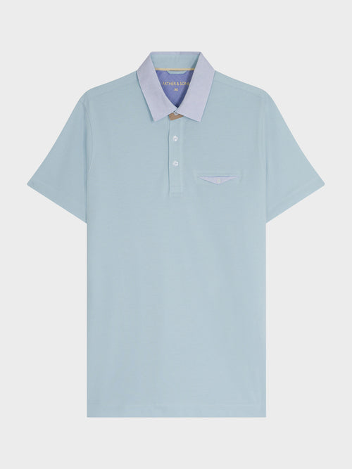 Polo manches courtes Slim en coton uni bleu ciel - Father & Sons - 1