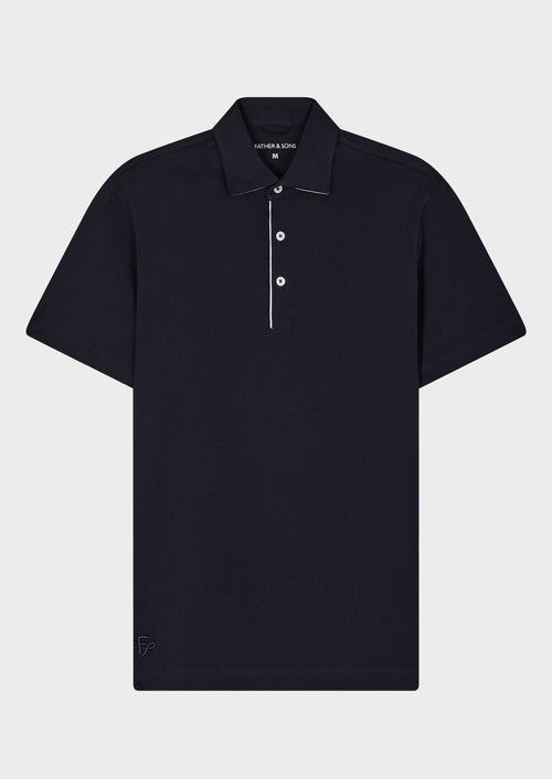 Polo manches courtes Slim en coton uni bleu marine - Father & Sons - 1