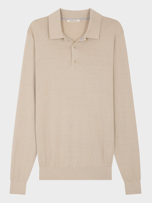 Polo manches longues Slim en maille coton et soie beige - Father & Sons - 4