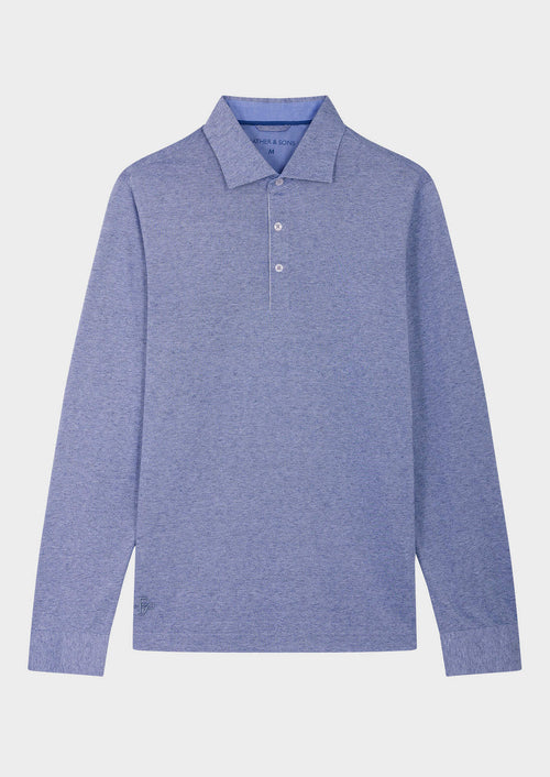 Polo manches longues Slim en coton uni bleu ardoise - Father & Sons - 1