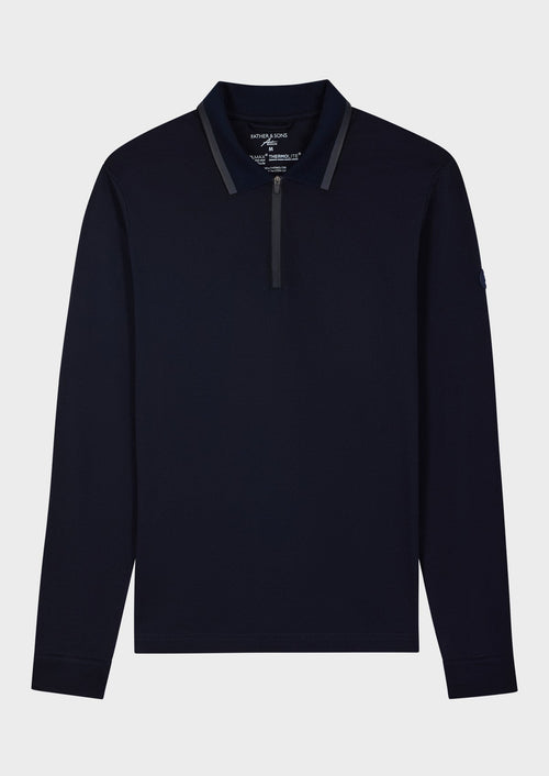 Polo Perspicace en coton mélangé uni bleu marine - Father & Sons - 1