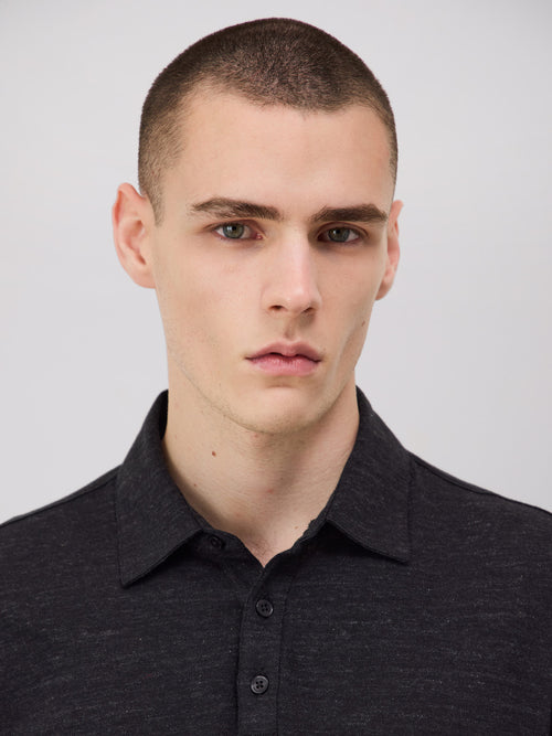 Polo manches longues Slim en coton anthracite - Father & Sons - 3