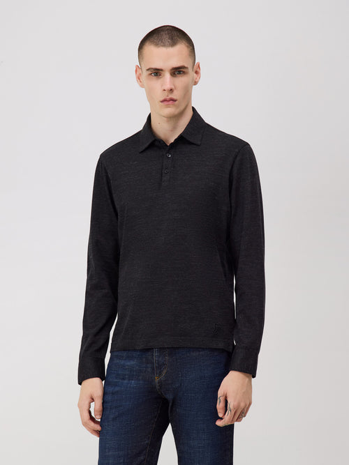 Polo manches longues Slim en coton anthracite - Father & Sons - 1