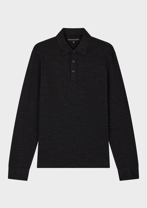 Polo manches longues Slim en coton anthracite - Father & Sons - 4