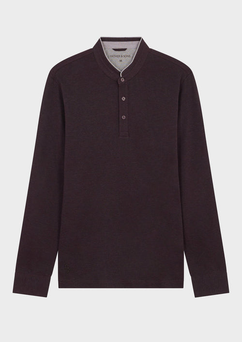 Polo manches longues Slim en coton uni bordeaux à col officier - Father & Sons - 1