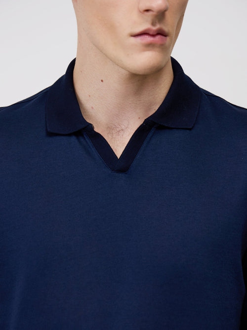 Polo manches longues Slim en coton mélangé bleu indigo - Father & Sons - 3