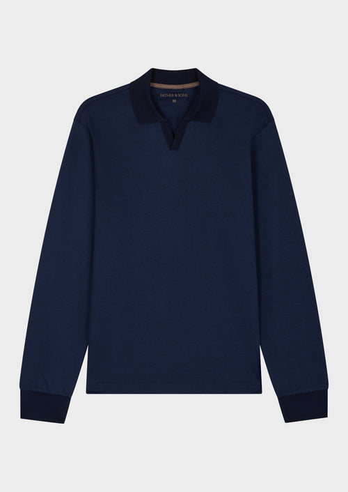 Polo manches longues Slim en coton mélangé bleu indigo - Father & Sons - 4