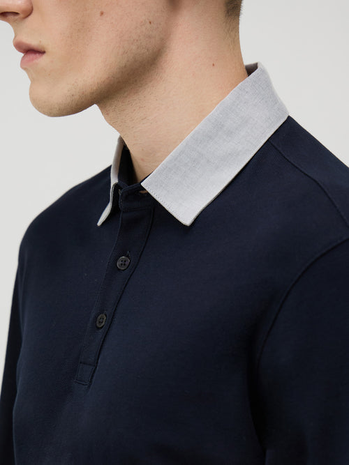 Polo manches longues Slim en coton bleu marine - Father & Sons - 3
