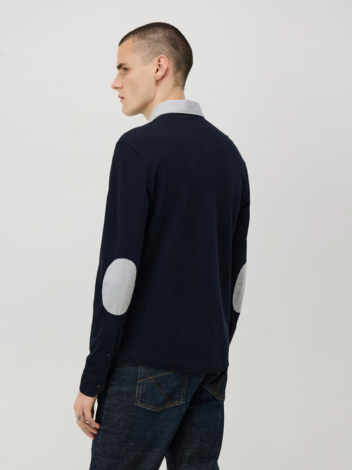 Polo manches longues Slim en coton bleu marine - Father & Sons - 2