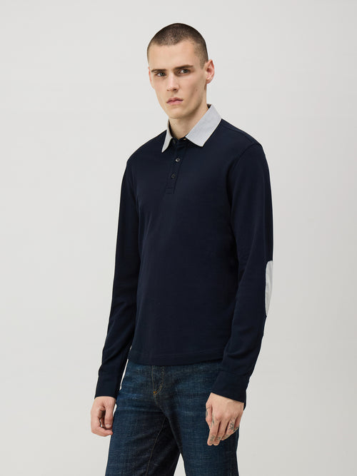 Polo manches longues Slim en coton bleu marine - Father & Sons - 1