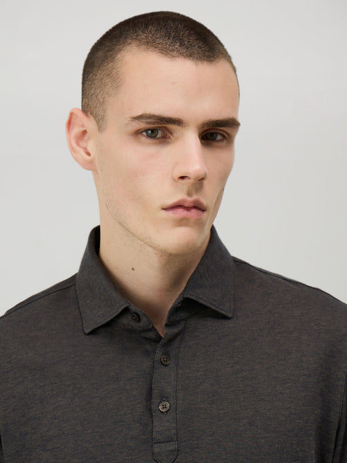 Polo manches longues Slim en coton marron - Father & Sons - 3