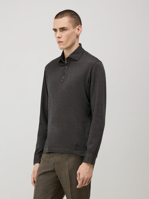 Polo manches longues Slim en coton marron - Father & Sons - 1