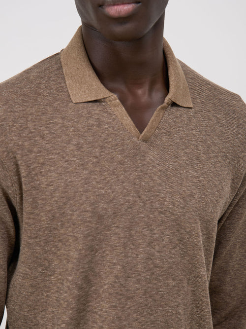 Polo manches longues Slim en coton marron - Father & Sons - 3