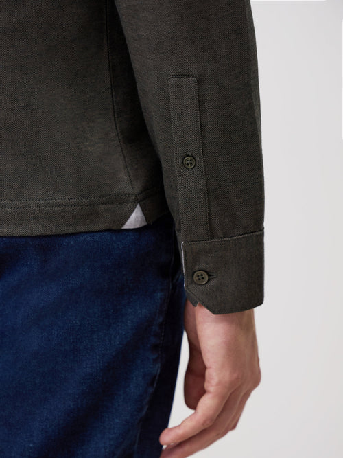 Polo manches longues Slim en coton olive à col officier - Father & Sons - 3