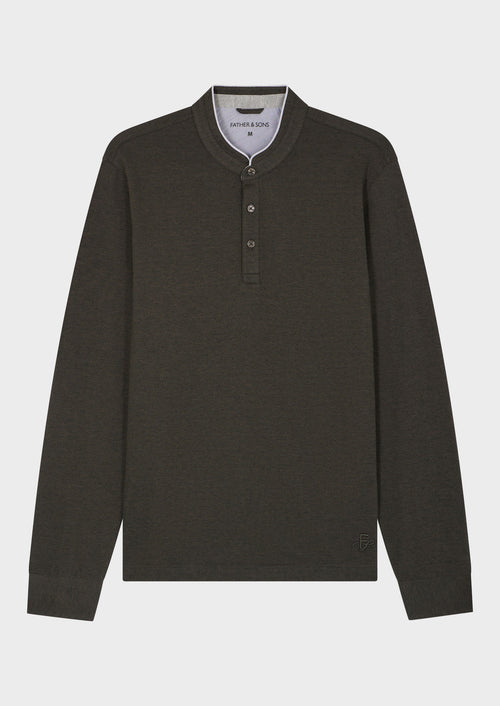 Polo manches longues Slim en coton olive à col officier - Father & Sons - 5