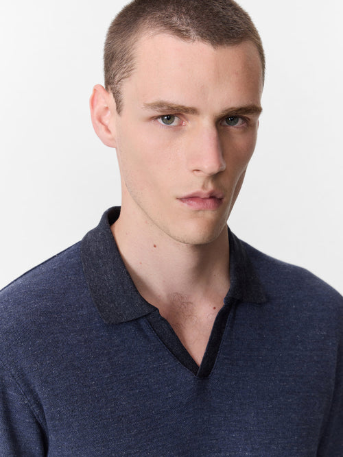 Polo manches longues slim en coton bleu indigo - Father & Sons - 3