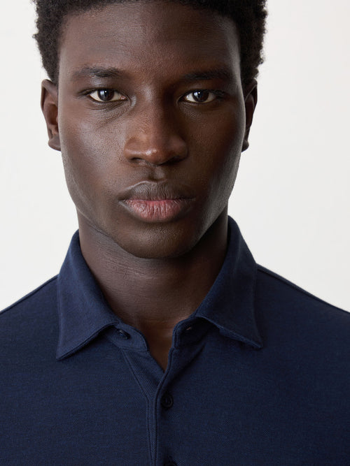 Polo manches longues slim en coton mélangé bleu indigo - Father & Sons - 3