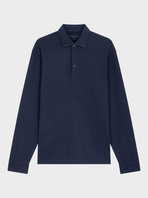 Polo manches longues slim en coton mélangé bleu indigo - Father & Sons - 4