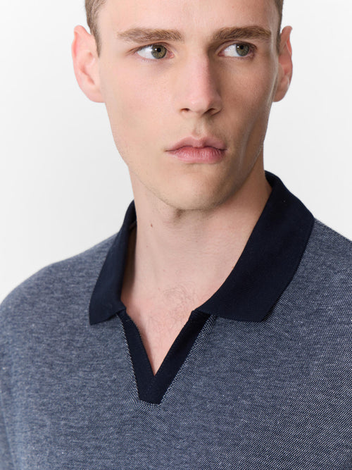 Polo manches longues slim en coton mélangé bleu marine - Father & Sons - 3