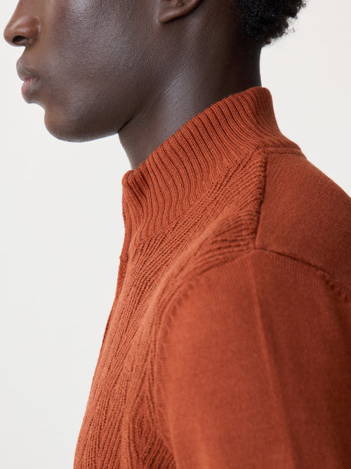 Pull col zippé en laine Mérinos mélangée rouge - Father & Sons - 4