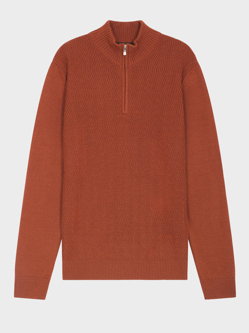 Pull col zippé en laine Mérinos mélangée rouge - Father & Sons - 5
