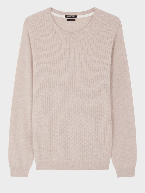 Pull col rond en cachemire beige - Father & Sons - 4