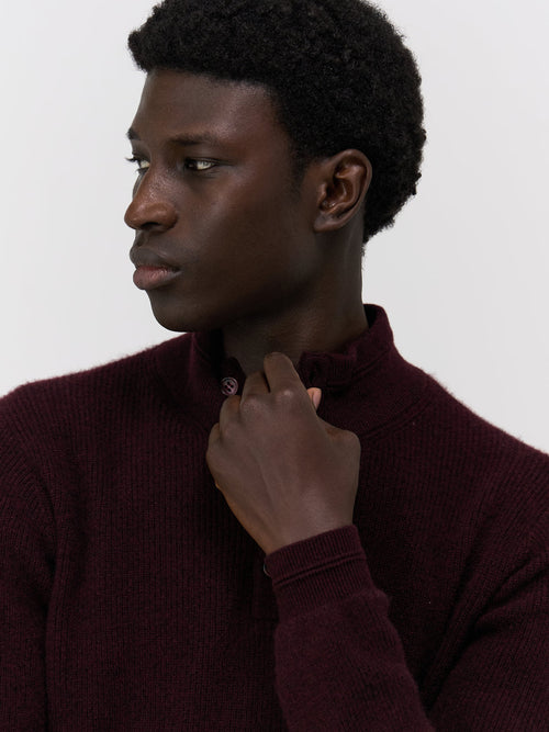 Pull col boutonné en cachemire bordeaux - Father & Sons - 3