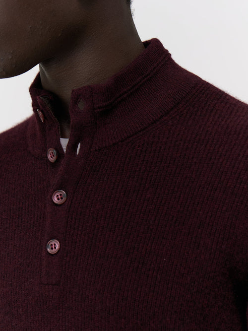 Pull col boutonné en cachemire bordeaux - Father & Sons - 4