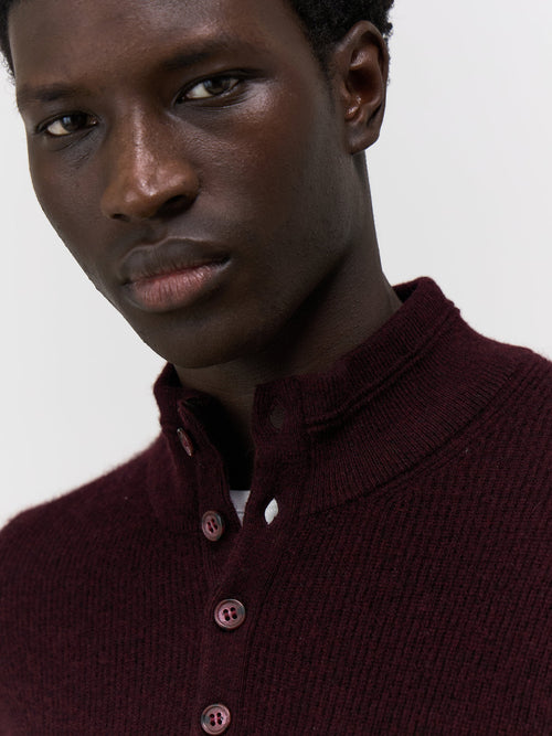 Pull col boutonné en cachemire bordeaux - Father & Sons - 5