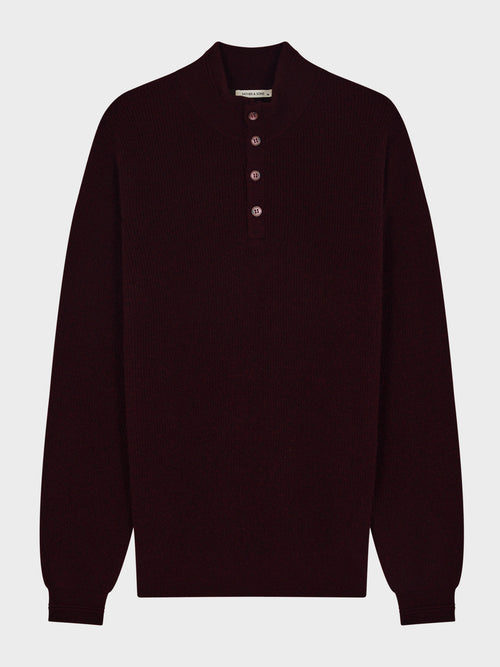 Pull col boutonné en cachemire bordeaux - Father & Sons - 6