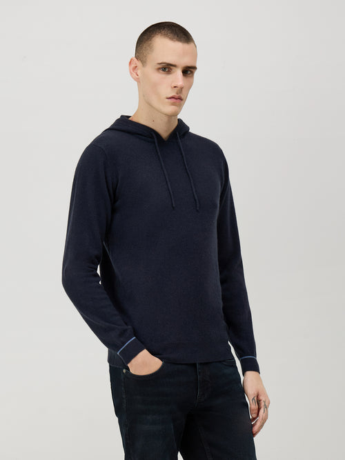 Pull à capuche en cachemire bleu indigo - Father & Sons - 1