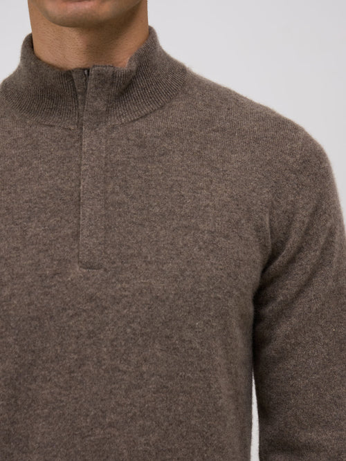 Pull col zippé en cachemire marron - Father & Sons - 3