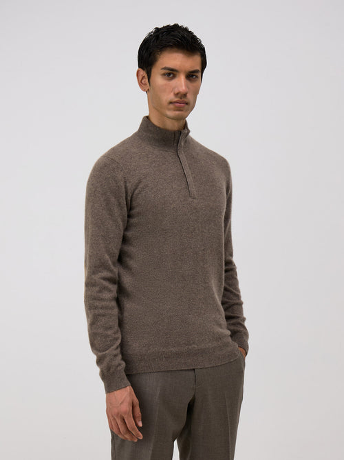 Pull col zippé en cachemire marron - Father & Sons - 1