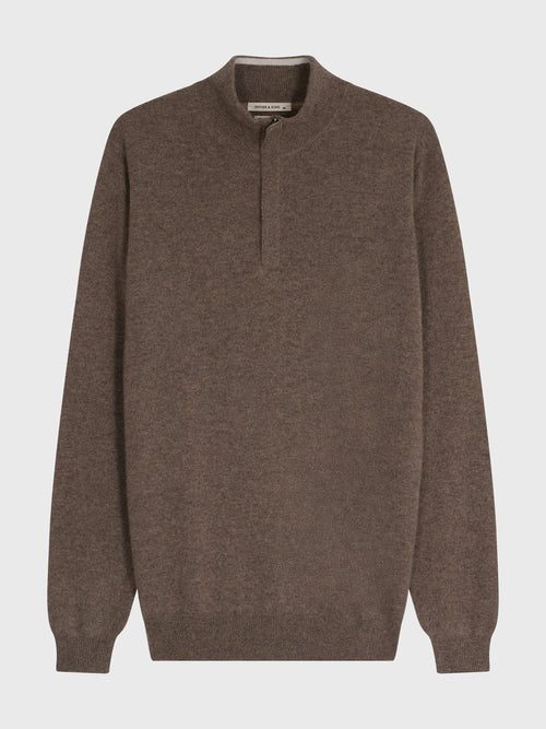 Pull col zippé en cachemire marron - Father & Sons - 4