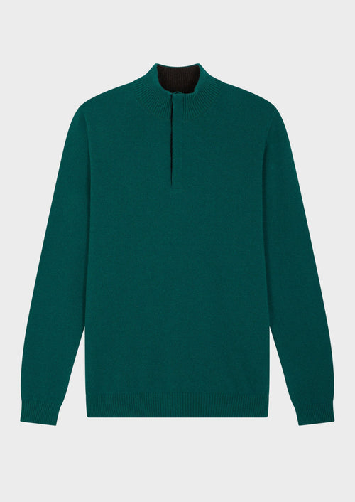 Pull col zippé en cachemire uni vert sapin - Father & Sons - 1