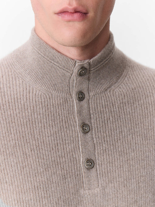 Pull col boutonné en cachemire marron - Father & Sons - 3